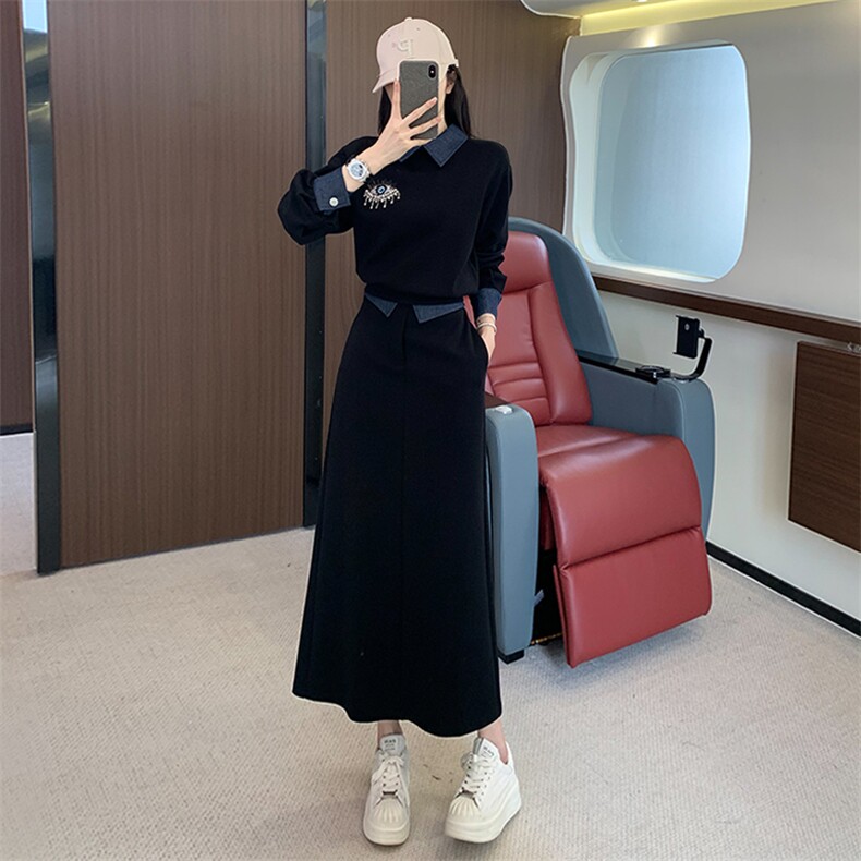 女秋季新款御姐气质拼接卫衣半身裙两件套,女装套装/套裙,江南