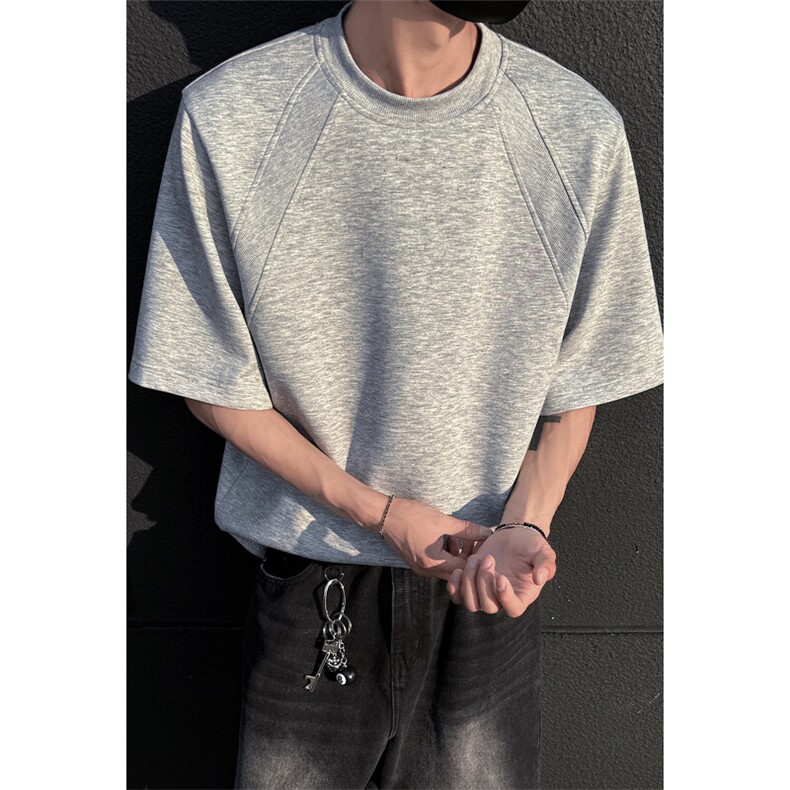 cleanfit灰色正肩短袖男夏季重磅美式t恤高级感痞帅凉感抗菌半袖,男装T恤,电商A022