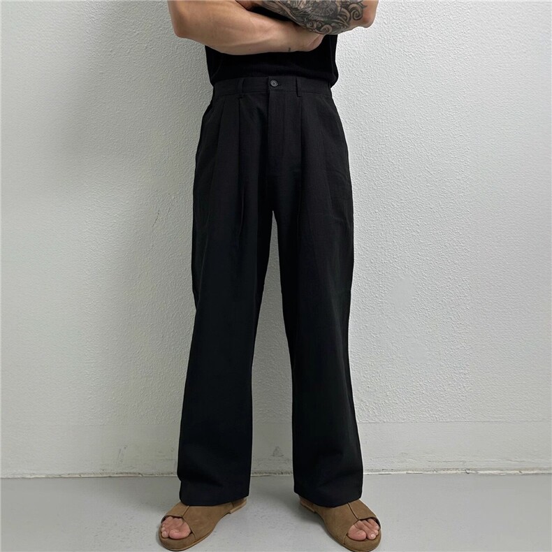 【量大价优】亚麻凉感休闲西裤复古宽松直筒阔腿裤K06027P55,男装西裤,星座1004（原星座815-3）