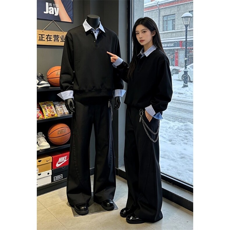 韩版假两件衬衫领卫衣男美式重磅打底少年感内搭长袖LY66244-P48,男装T恤,星座1008