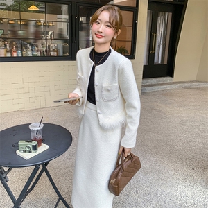 粉色小香风套装2025新款爆款女春季气质名媛富家千金毛呢套装裙图片