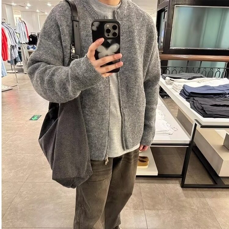 【有货】DM330-P75美式灰色针织开衫外套男慵懒风海马毛休闲毛衣,男装针织衫/毛衣,星座603-2