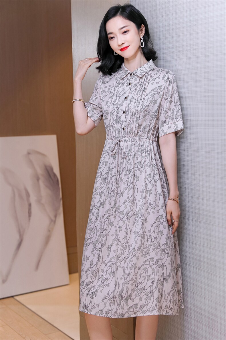 品牌桑蚕丝真丝连衣裙女2025新款波点中长款洋气时尚妈妈裙子,女装连衣裙,阿舍尔精品