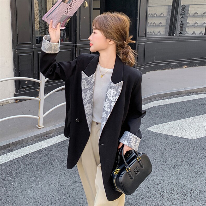 原创2025春季新款蕾丝拼接西装外套2C053款号797批145控218,女装短外套,2C053
