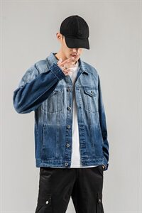 703-J 秋季日系男士牛仔渐变印花夹克外套图片