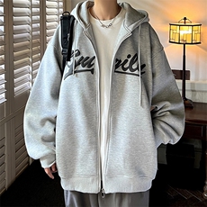 字母发泡印连帽开衫卫衣宽松情侣外套A071-W010-P7098，女装短外套，电商A071