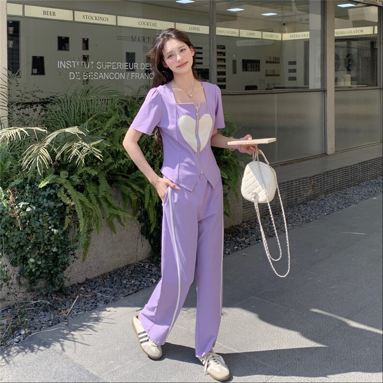 紫色短袖上衣半身裙套装女夏季2025新款时尚洋气休闲显瘦减龄穿搭,女装套装/套裙,含赞