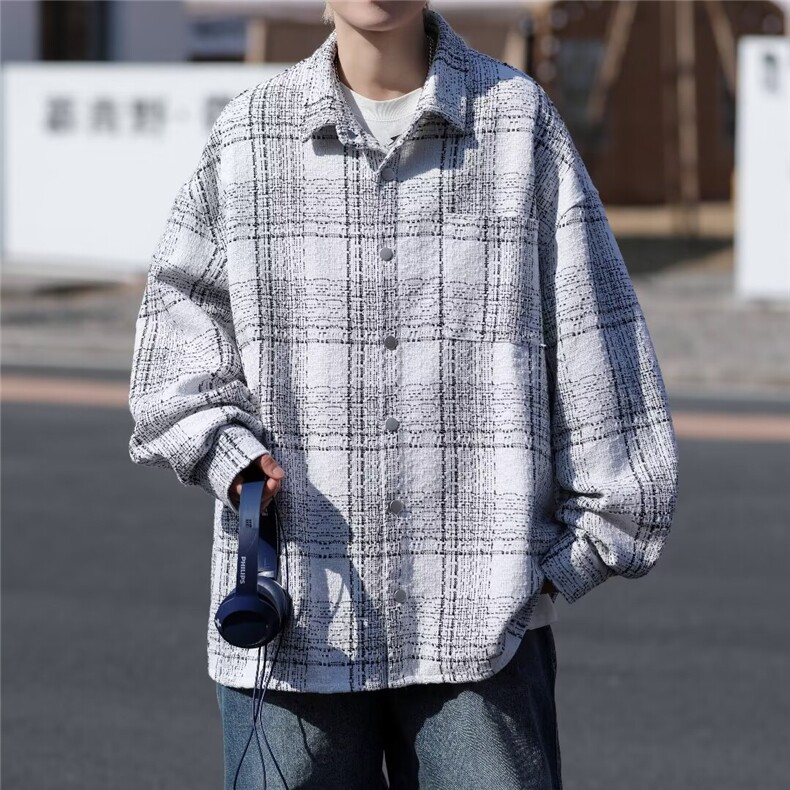 春季呢料格子衬衫宽松磨毛外套W9299P68,男装夹克,星座1116-2