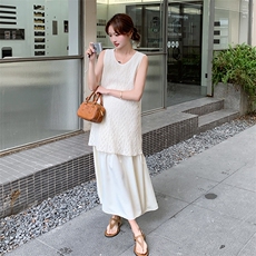 时尚假两件无袖连衣裙女洋气2025夏新款高级感百搭温柔背心裙，女装连衣裙，1C151