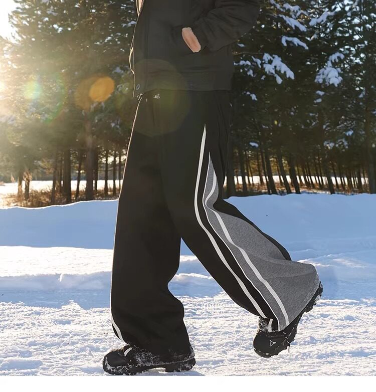 咖色条纹撞色运动卫裤男女美式裤子宽松阔腿休闲长裤潮LF188-P48,男装休闲裤,星座1008