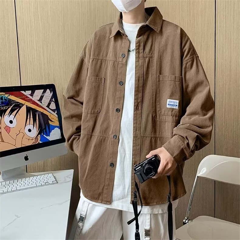 日系复古工装衬衫男款长袖宽松衬衣港风潮牌百搭休闲外套CY01/P42,男装衬衫,星座506