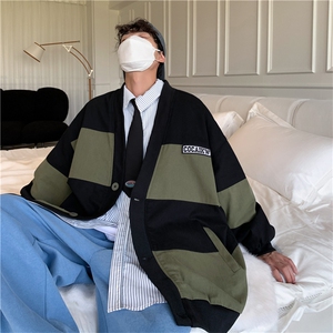 vintage外套男宽松秋季复古撞色夹克港风ins棒球服JK08504-p55图片