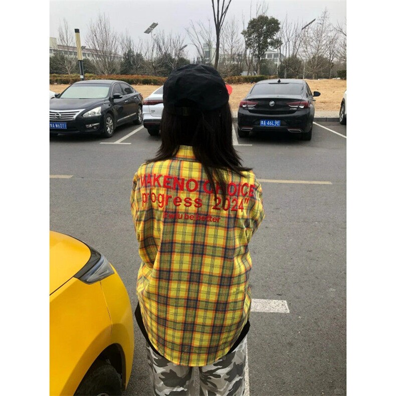 CSY114LL-P40  cleanfit美式复古黄色格子衬衫高级感痞帅衬衣图片
