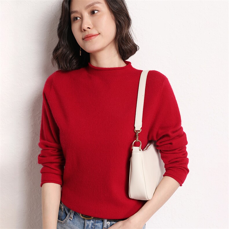休闲/淑女山()2024年秋季长袖女士卷边领,女装羊毛衫,艾米娇羊绒