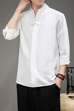 夏季大码风棉麻七分短袖衬衫民族风中式复古盘扣唐装C38/P55，男装衬衫，钱塘713