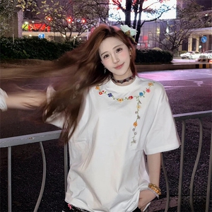 万针全刺绣工艺抖音得物高品质260克重磅纯棉双纱美式高街短袖T恤图片
