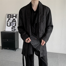 春秋复古新中式飘带竹子提花叠层长袖衬衫大码男女复古外套汉服，男装衬衫，星座909