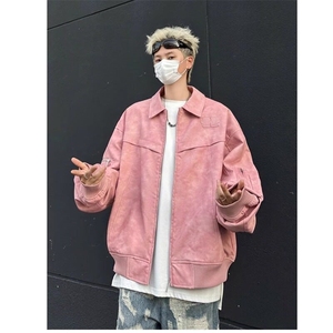 扎染皮衣外套男秋季美式复古高街水洗上衣春秋款潮牌痞帅炸街夹克图片