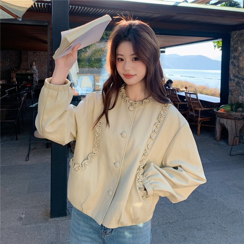 【新品】【有货】2026春季米黄色花边皮衣C5802P165K268,女装皮衣,2D113