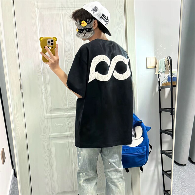 万针全刺绣工艺抖音得物高品质260克重磅纯棉双纱美式高街短袖T恤,男装T恤,电商A486