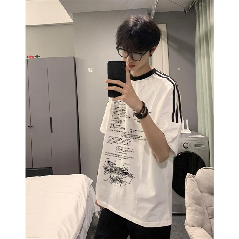 夏季美式高街重磅纯棉三条杠织带撞色男女短袖T恤ZD505-特P30,男装T恤,电商A486