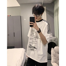 夏季美式高街重磅纯棉三条杠织带撞色男女短袖T恤ZD505-特P30，男装T恤，电商A486
