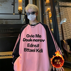 抖音得物供货提供视频秋冬重磅美式宽松织带圆领卫衣07177，男装卫衣，电商A486