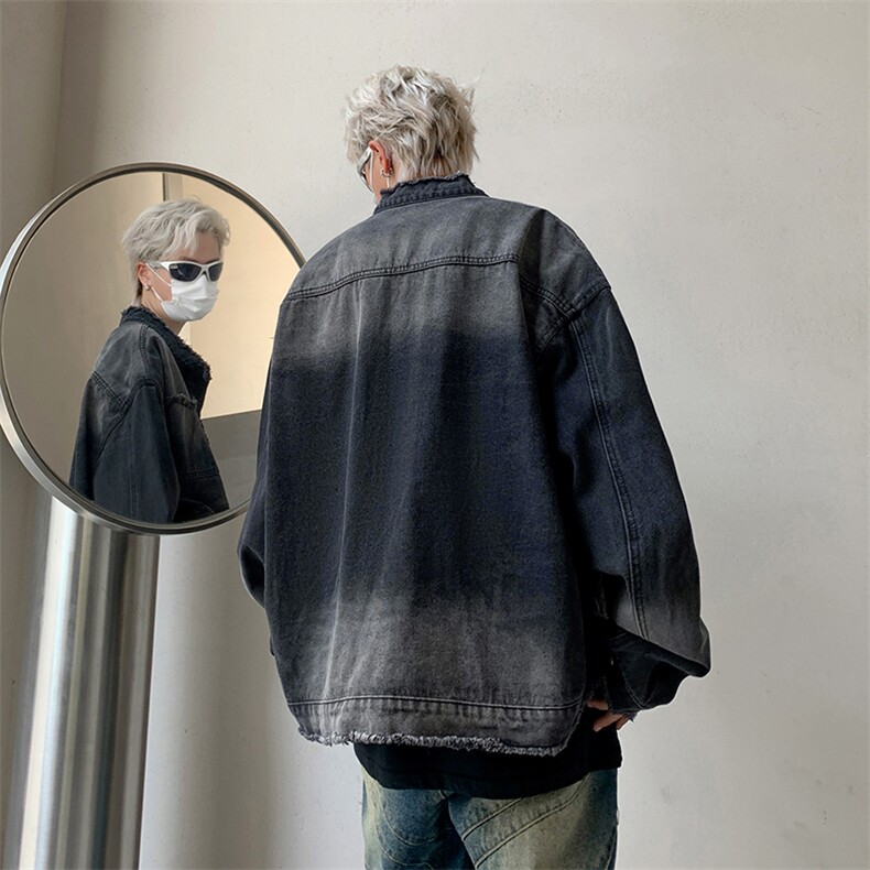 日系复古工装牛仔外套男2023秋季新款毛边夹克休闲上衣JK0212-P60,男装夹克,星座308B-1