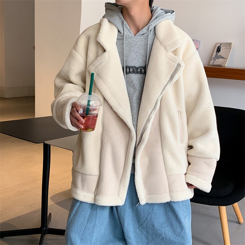 冬季韩版外套男潮流加厚宽松短款衣羊羔绒保暖休闲帅气翻领夹克,男装棉衣,电商A011（原4039）
