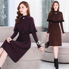 2021年秋季新款气质显瘦两件套斗篷毛衣连衣裙，女装连衣裙，金典明美
