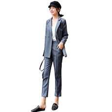 2021春秋季纯色大翻领收腰小西装两件套修身显瘦气质优雅时尚，女装套装/套裙，瑶迪依秀