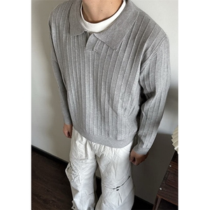 针织Polo衫男秋季英伦轻熟翻领纯色亲肤柔软打底毛衣男 MY92图片