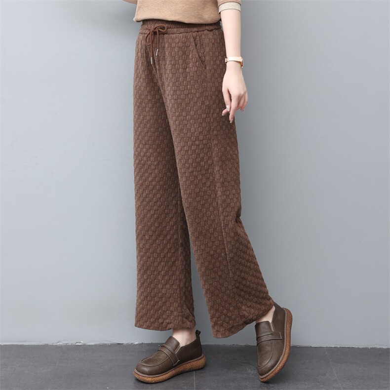 时尚格纹长裤2022秋装新款韩版宽松松紧腰大码直筒裤女，女装大码女装，奕阳依阁