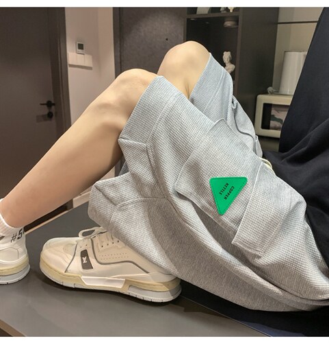 K6070/P35夏季华夫格立体多口袋工装松紧系绳短裤男大码中裤男裤图片
