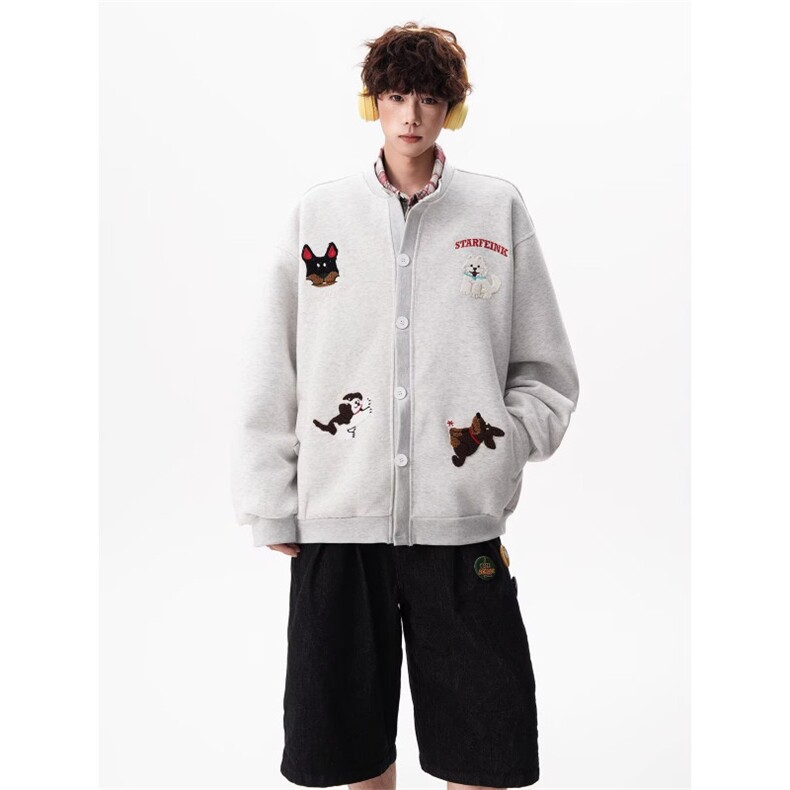 美式趣味毛巾绣慵懒卫衣开衫男女秋冬情侣棒球服潮SX1010P51,女装职业装,星座1112-1