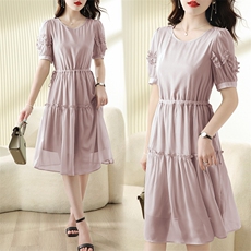 夏季新款优雅气质修身显瘦短袖连衣裙女，女装连衣裙，笃写