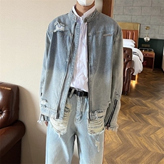 J9783-P62美式复古水洗做旧底特律工装宽松牛仔外套，男装工装外套，星座617A-2