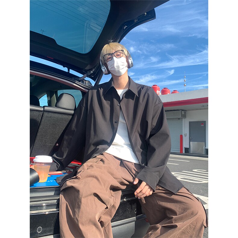 纯色休闲港风简约百搭舒适宽松韩版长袖衬衫男C2259-特价P30,男装衬衫,电商A007