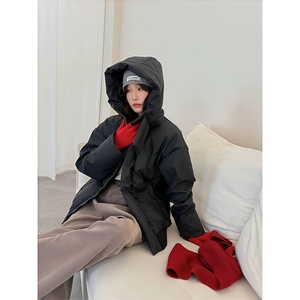 现货5W件冬季三防重磅boxy短款羽绒连帽PU皮棉衣外套防风加厚棉服图片