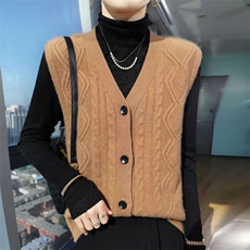 秋冬款重工女开衫菱形马甲弹力大宽松叠穿外搭背心马甲外套，女装马甲，萱芳婷羊绒
