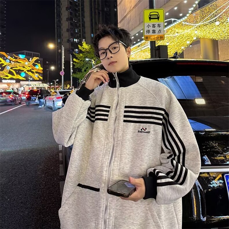 美式条纹撞色户外夹克男秋高街潮牌复古外套 BJ653 P70图片