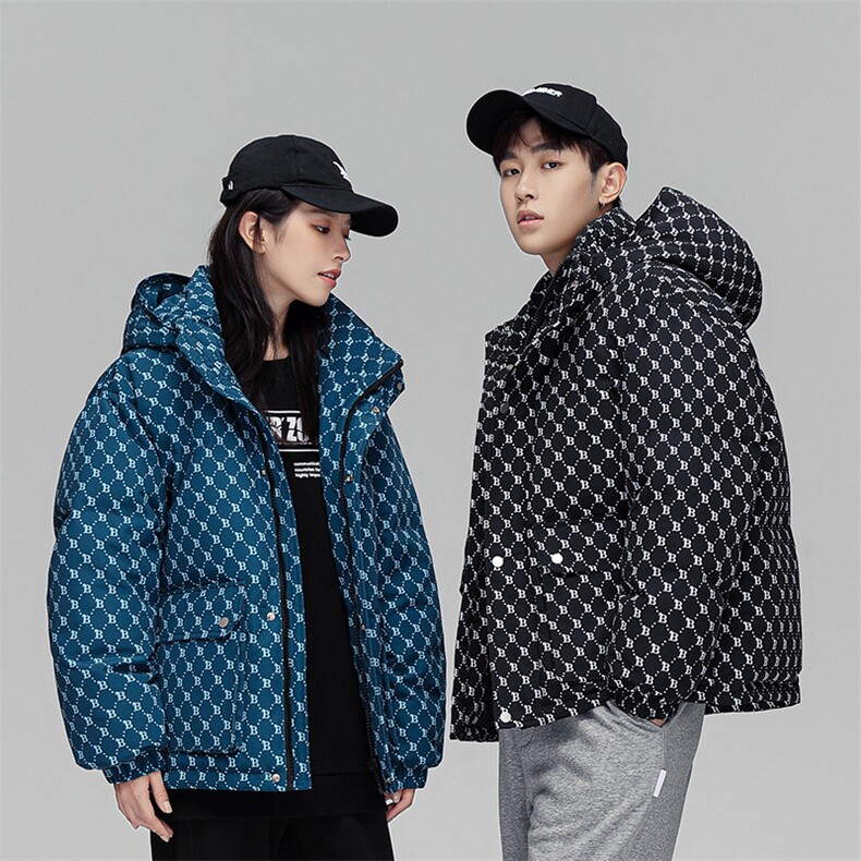 情侣羽绒服2025年冬季新款保暖加厚印花短款连帽外套潮YR234-P110,男装羽绒服,星座1210A