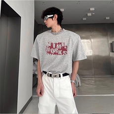 抖音得物供货210克现货宽松纯棉美式潮牌印花落肩袖纯棉T恤AT2149，男装T恤，电商A443