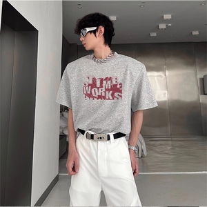 抖音得物供货210克现货宽松纯棉美式潮牌印花落肩袖纯棉T恤AT2149图片