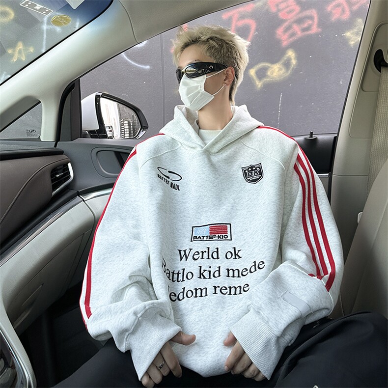 2024新款秋季美式复古徽章织带连帽卫衣青年运动服现货W8356-P48,男装卫衣,星座512-4