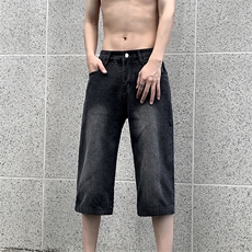现货夏季复古水洗渐变牛仔七分裤宽松直筒短裤男K068-P45控68，男装牛仔裤，星座205