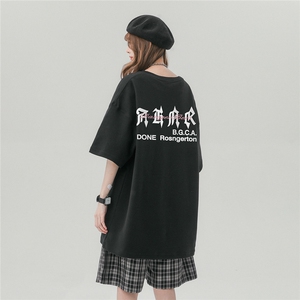 中性风 新款夏季时尚百搭宽松字母印花100棉短袖T恤T1175P25控38图片