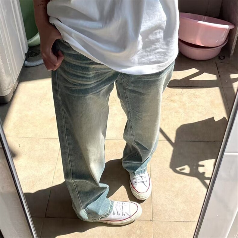 现货高品质美式闪电纹水洗宽松微喇叭牛仔裤GK80-特P45-限价78,男装牛仔裤,星座310A-1