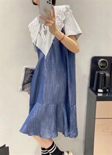 拼接牛仔连衣裙，女装连衣裙，日の谷