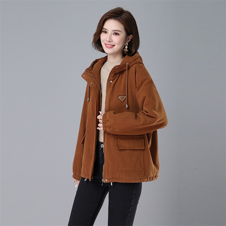 时尚女装加绒加厚保暖棉服外套派克服,女装派克服,秋牧寒烟